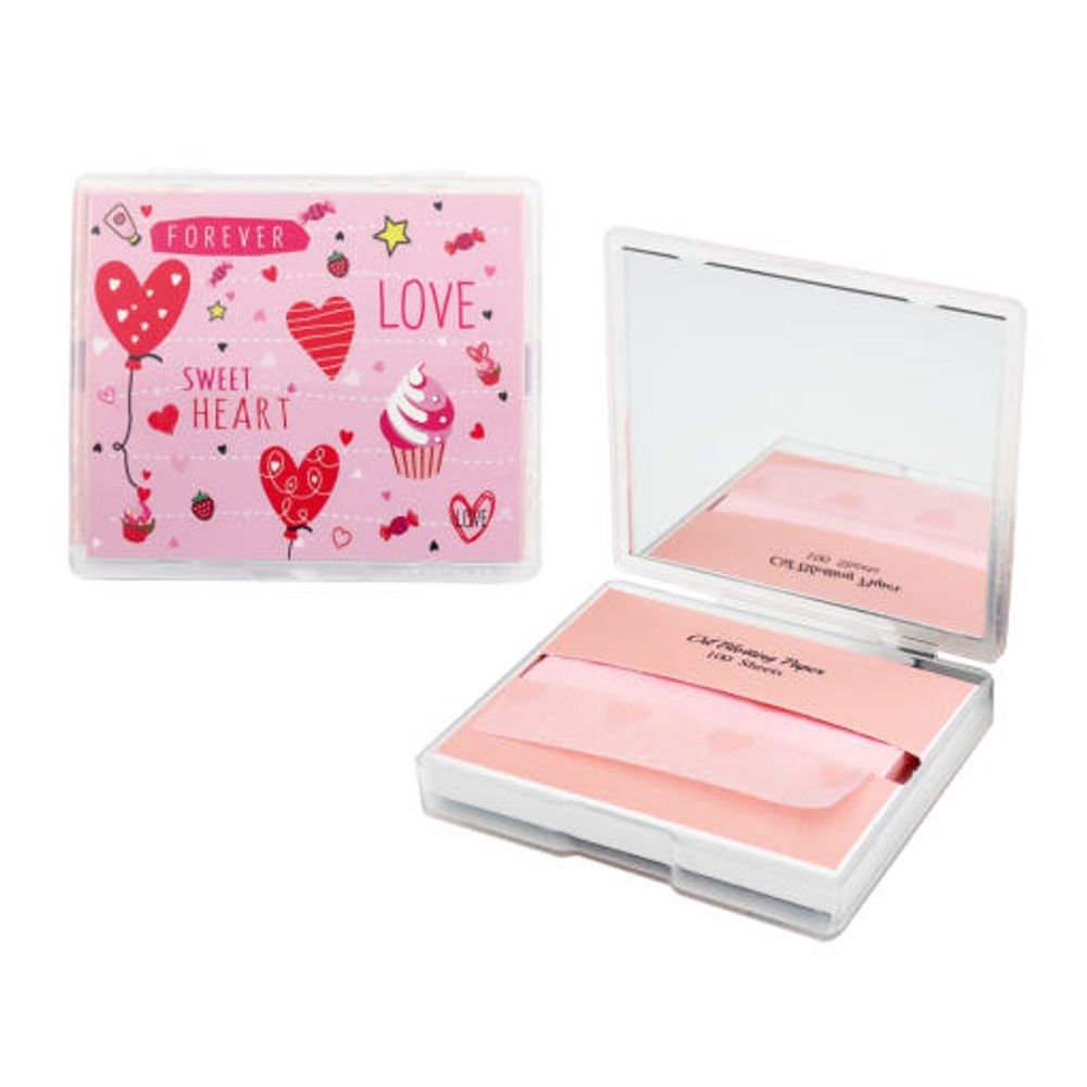 [VARUZA] Natural Oil Absorption Control Paper Pink Heart(Mirror Case + Refill) 200EA 400EA 600EA – Gentle on Sensitive Skin, Absorbs Sebum, Easy-to-Use Tissue Type - Made in KOREA